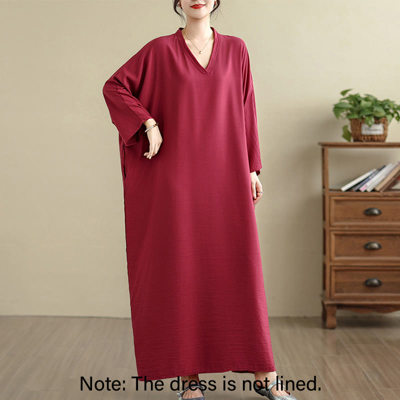 Buddha Stones Retro Casual Solid Color Long Sleeve Cotton Linen Maxi Dress With Pockets - image 32