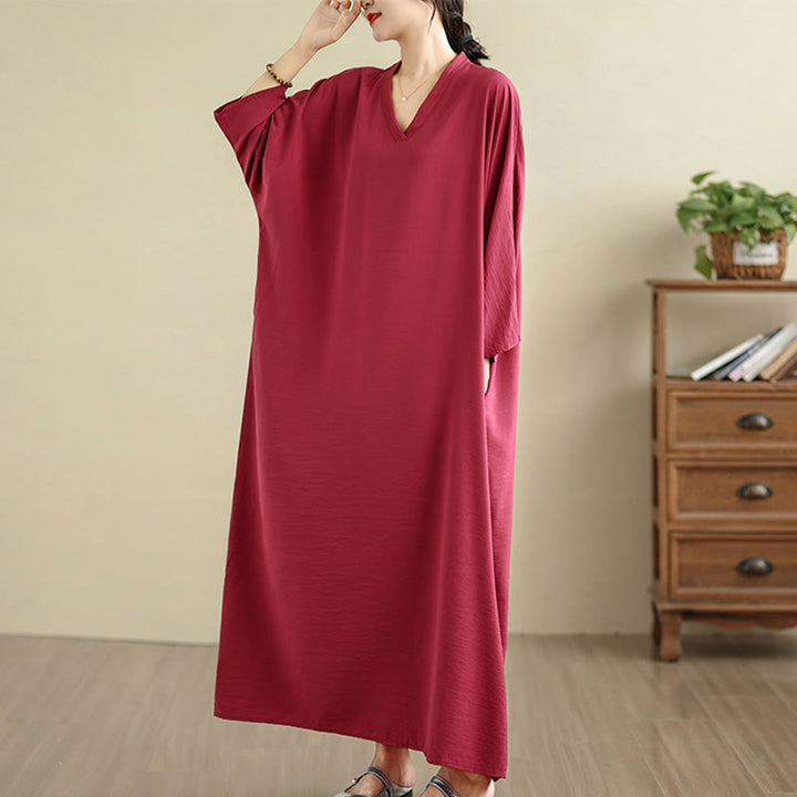 Buddha Stones Retro Casual Solid Color Long Sleeve Cotton Linen Maxi Dress With Pockets - image 33