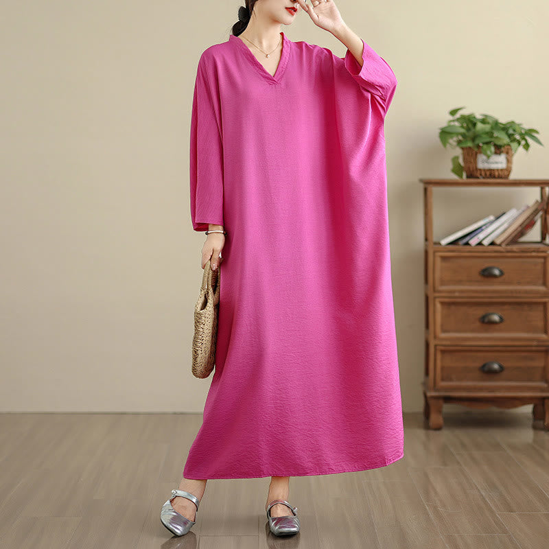 Buddha Stones Retro Casual Solid Color Long Sleeve Cotton Linen Maxi Dress With Pockets - image 28