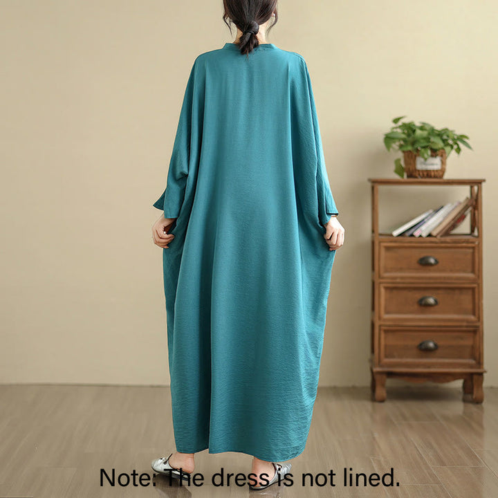 Buddha Stones Retro Casual Solid Color Long Sleeve Cotton Linen Maxi Dress With Pockets - image 14