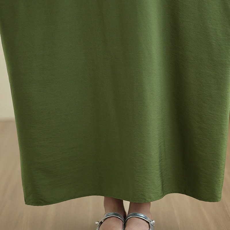 Buddha Stones Retro Casual Solid Color Long Sleeve Cotton Linen Maxi Dress With Pockets - image 12