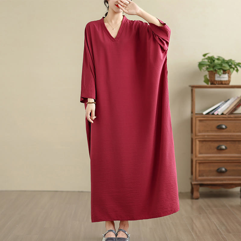 Buddha Stones Retro Casual Solid Color Long Sleeve Cotton Linen Maxi Dress With Pockets - Crimson - US4-12,UK/AU8-18,EU36-46(F) - image 31