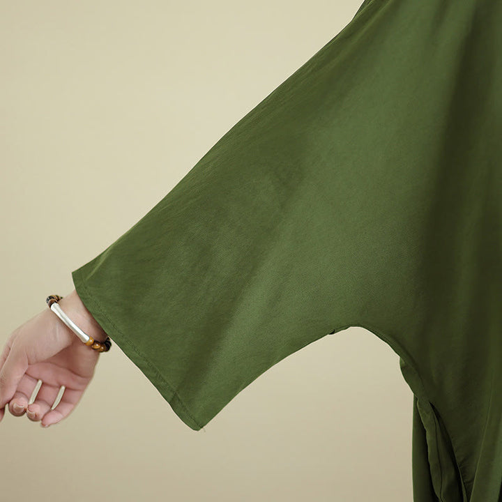 Buddha Stones Retro Casual Solid Color Long Sleeve Cotton Linen Maxi Dress With Pockets - image 11