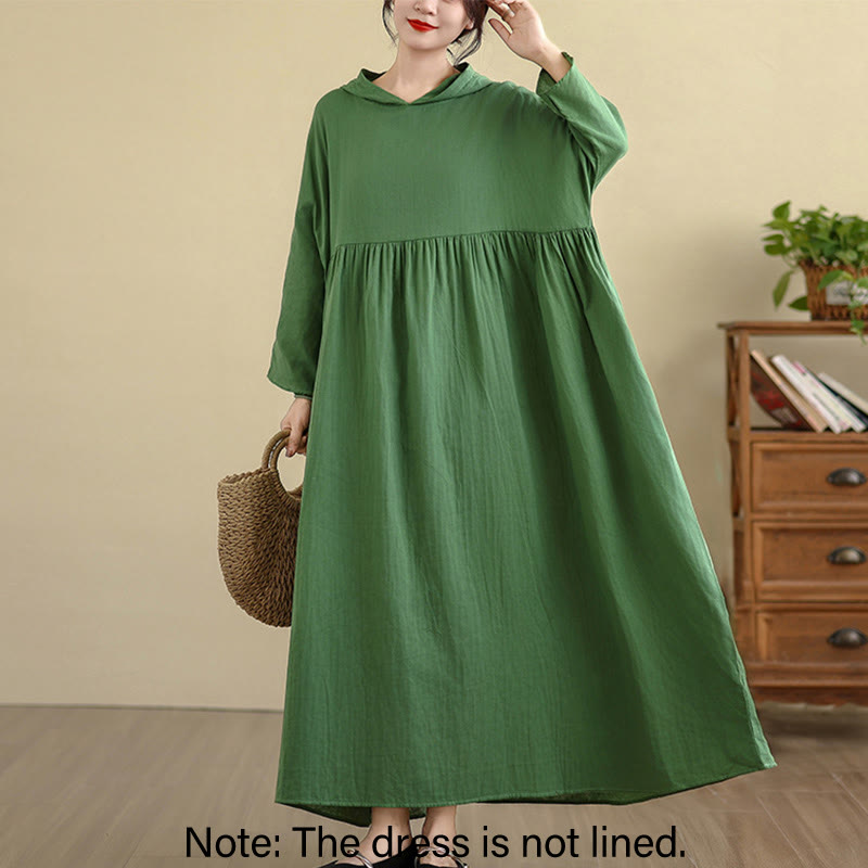 Buddha Stones Fall Hoodie Design Long Sleeve Cotton Linen Midi Dress With Pockets - image 23