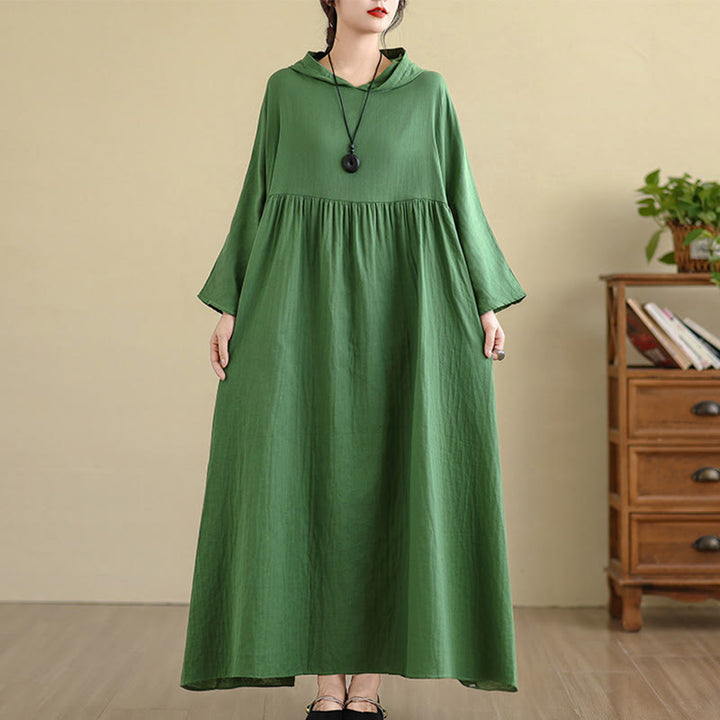 Buddha Stones Fall Hoodie Design Long Sleeve Cotton Linen Midi Dress With Pockets - MediumSeaGreen - US4-8/10,UK/AU8-12/14,EU36-40/42(F) - image 22