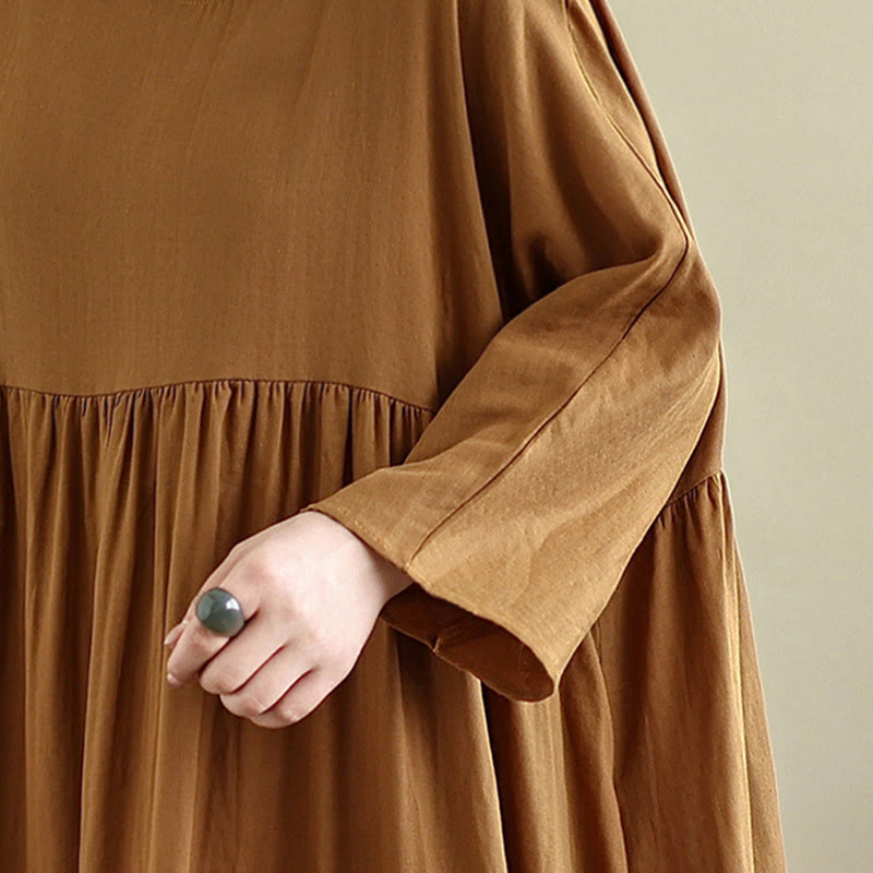 Buddha Stones Fall Hoodie Design Long Sleeve Cotton Linen Midi Dress With Pockets - image 11