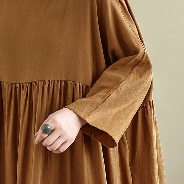 Buddha Stones Fall Hoodie Design Long Sleeve Cotton Linen Midi Dress With Pockets - image 11