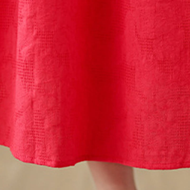 Buddha Stones Plain Jacquard Flower Irregular Long Sleeve Cotton Linen Midi Dress With Pockets - image 15