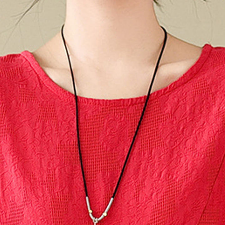 Buddha Stones Plain Jacquard Flower Irregular Long Sleeve Cotton Linen Midi Dress With Pockets - image 11