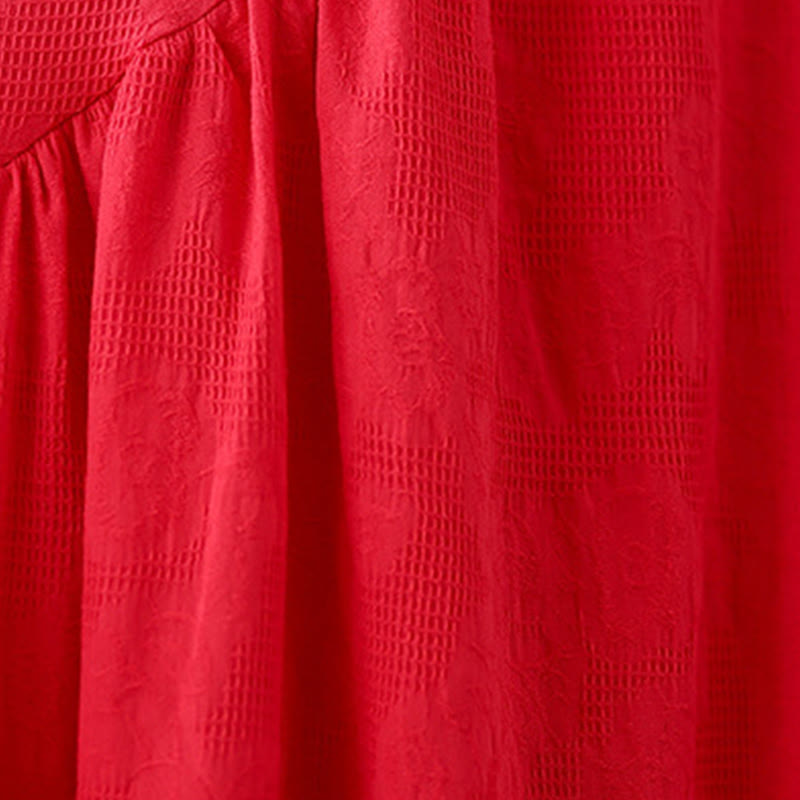 Buddha Stones Plain Jacquard Flower Irregular Long Sleeve Cotton Linen Midi Dress With Pockets - image 12