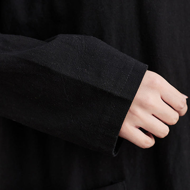 Buddha Stones Fall Casual Simple Design Long Sleeve Cotton Linen Maxi Dress With Pockets - image 12