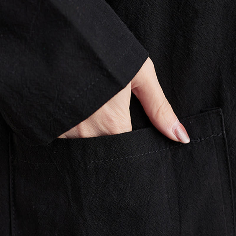 Buddha Stones Fall Casual Simple Design Long Sleeve Cotton Linen Maxi Dress With Pockets - image 13