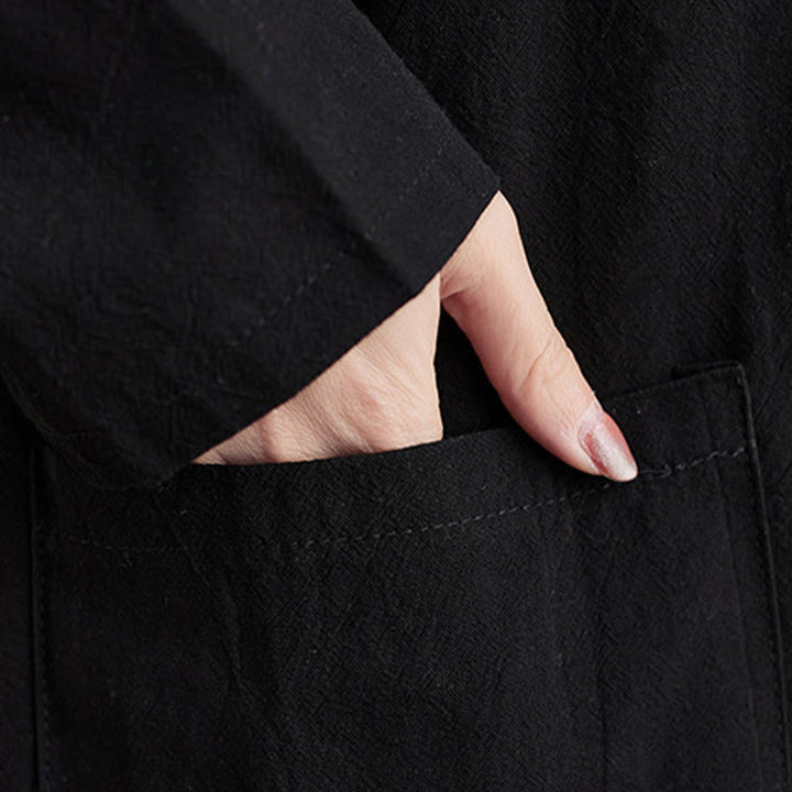 Buddha Stones Fall Casual Simple Design Long Sleeve Cotton Linen Maxi Dress With Pockets - image 13