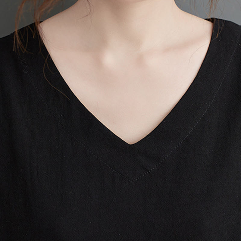 Buddha Stones Fall Casual Simple Design Long Sleeve Cotton Linen Maxi Dress With Pockets - image 9