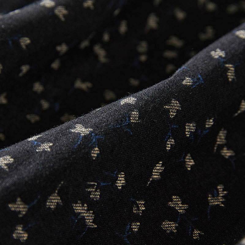 Buddha Stones Printing Buttons Lace Lapel Design Cotton Linen Long Sleeve Midi Dress With Pockets - image 7