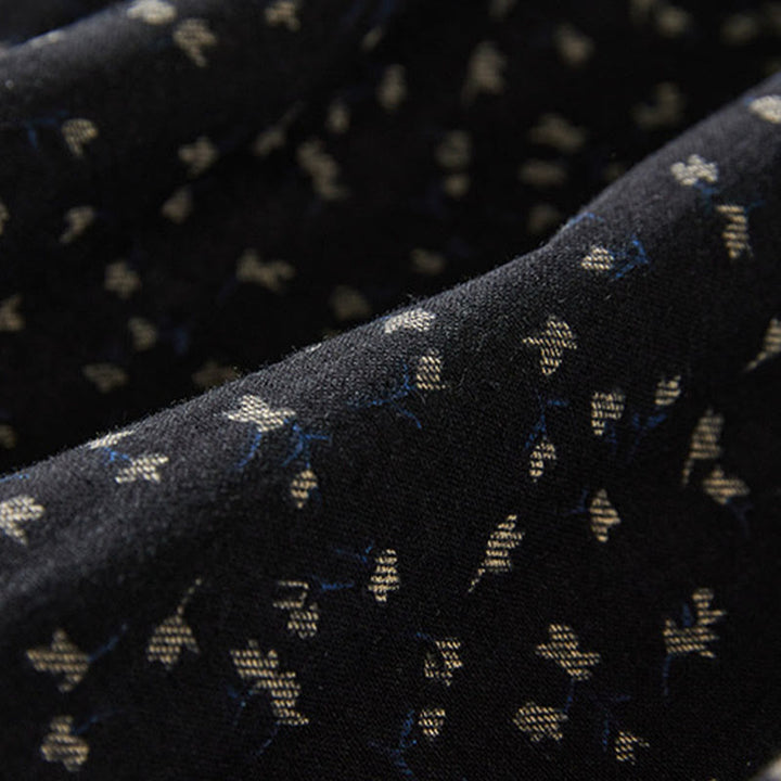 Buddha Stones Printing Buttons Lace Lapel Design Cotton Linen Long Sleeve Midi Dress With Pockets - image 7