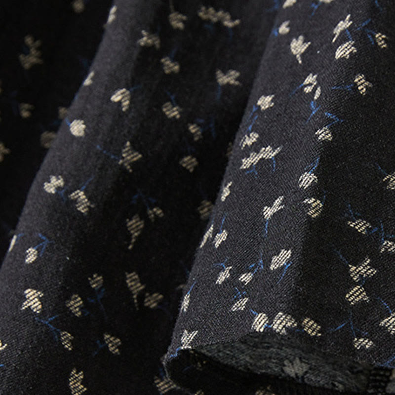 Buddha Stones Printing Buttons Lace Lapel Design Cotton Linen Long Sleeve Midi Dress With Pockets - image 8