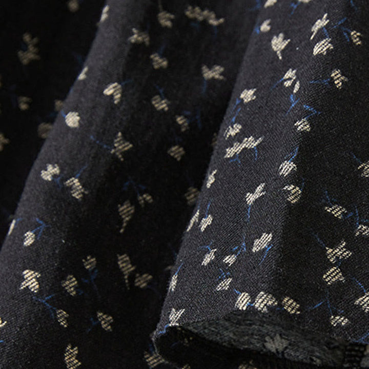 Buddha Stones Printing Buttons Lace Lapel Design Cotton Linen Long Sleeve Midi Dress With Pockets - image 8