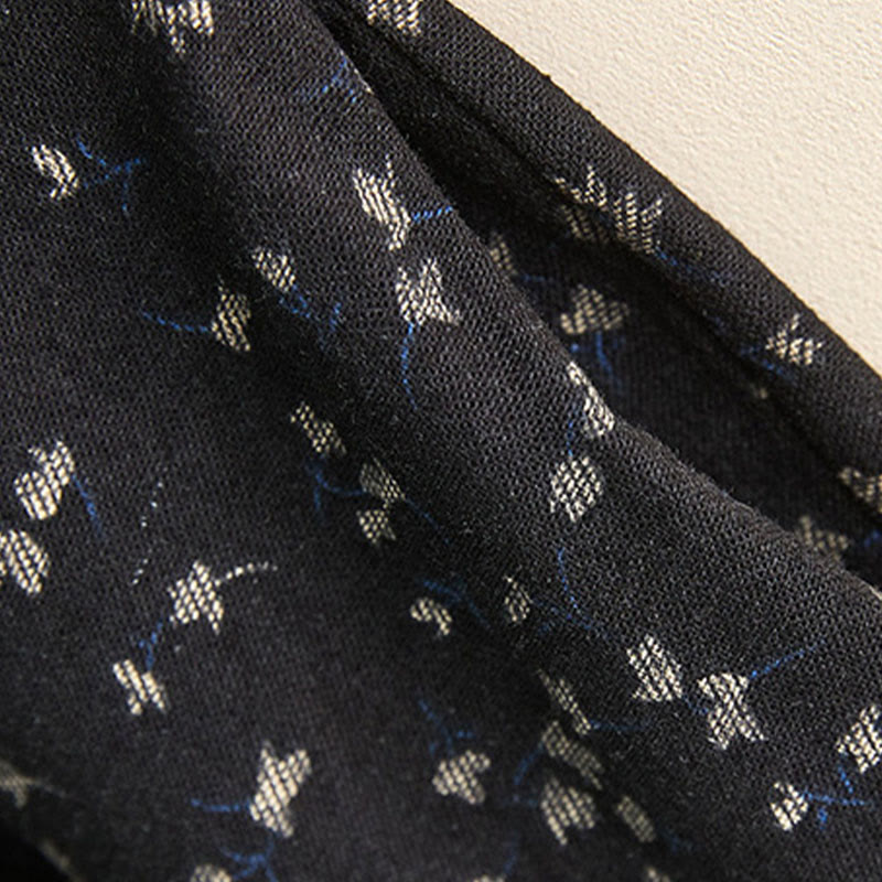 Buddha Stones Printing Buttons Lace Lapel Design Cotton Linen Long Sleeve Midi Dress With Pockets - image 6