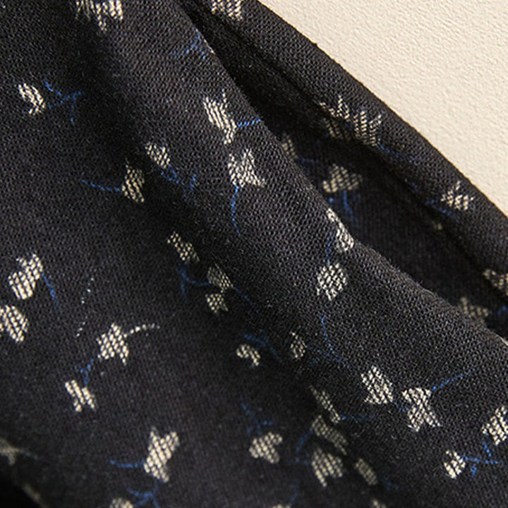 Buddha Stones Printing Buttons Lace Lapel Design Cotton Linen Long Sleeve Midi Dress With Pockets - image 6