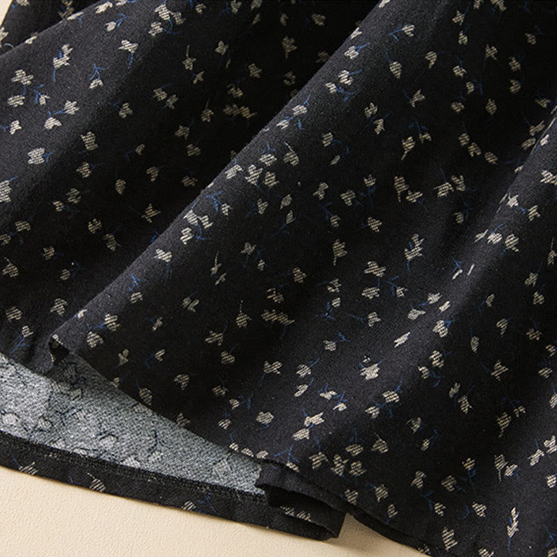 Buddha Stones Printing Buttons Lace Lapel Design Cotton Linen Long Sleeve Midi Dress With Pockets - image 10