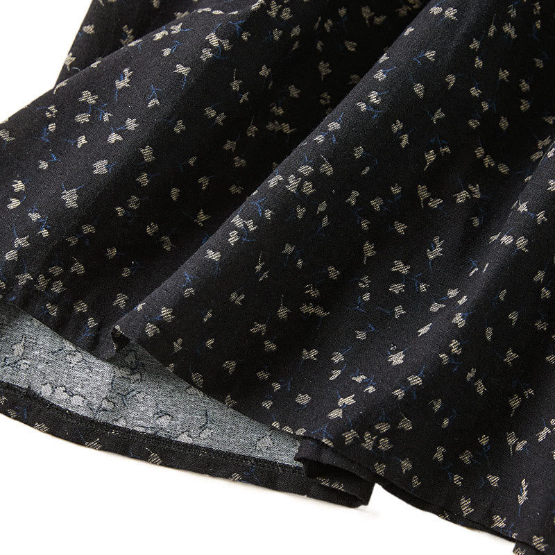 Buddha Stones Printing Buttons Lace Lapel Design Cotton Linen Long Sleeve Midi Dress With Pockets - image 11