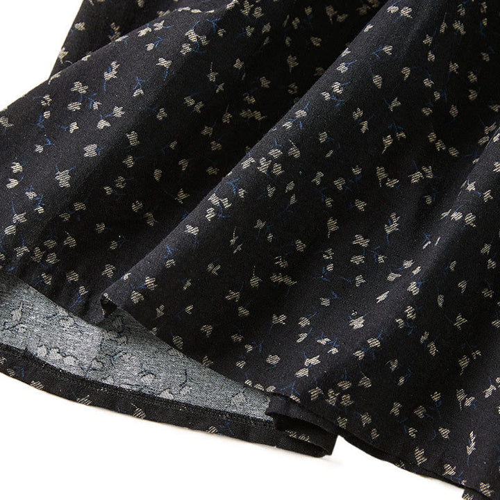 Buddha Stones Printing Buttons Lace Lapel Design Cotton Linen Long Sleeve Midi Dress With Pockets - image 11