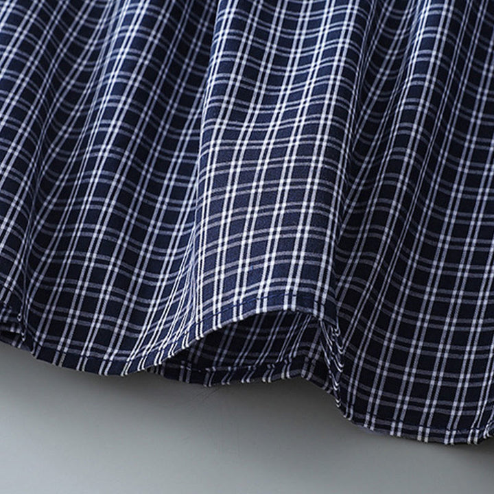 Buddha Stones Casual Plaid Buttons Lantern Long Sleeve Cotton Midi Dress - image 17