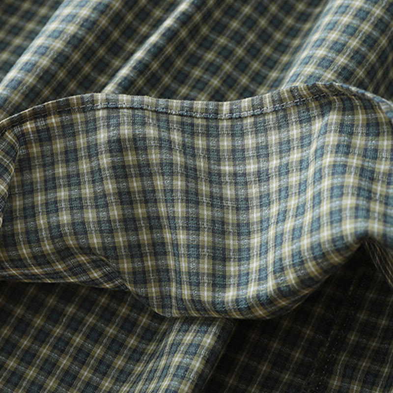 Buddha Stones Casual Plaid Buttons Lantern Long Sleeve Cotton Midi Dress - image 10