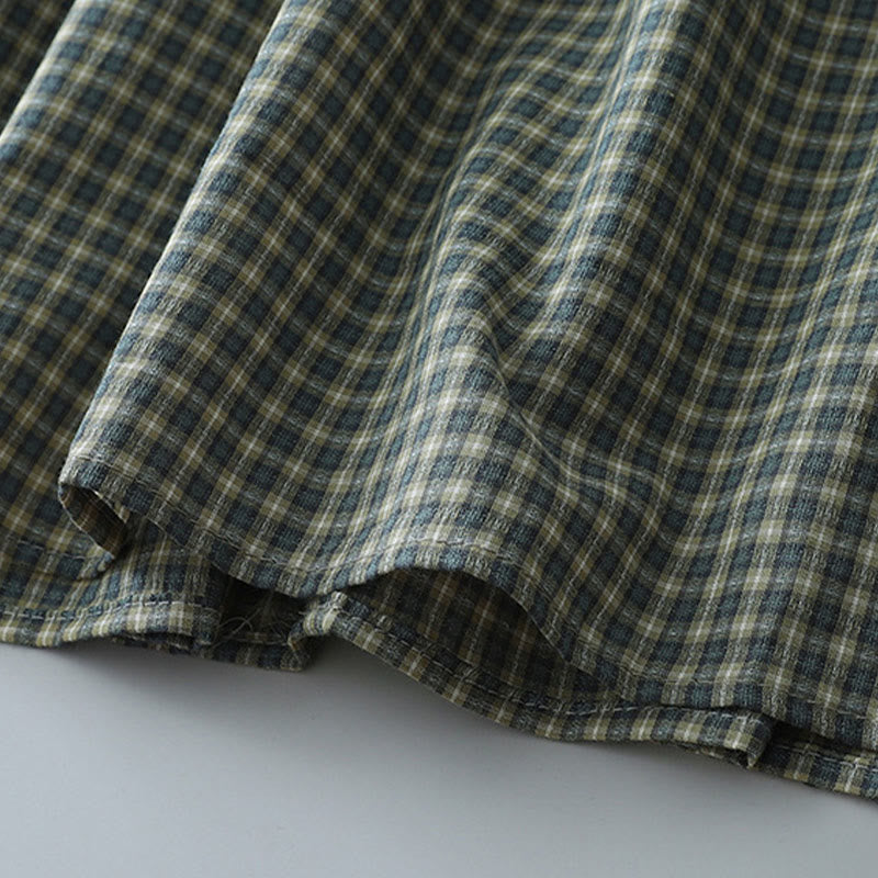 Buddha Stones Casual Plaid Buttons Lantern Long Sleeve Cotton Midi Dress - image 11