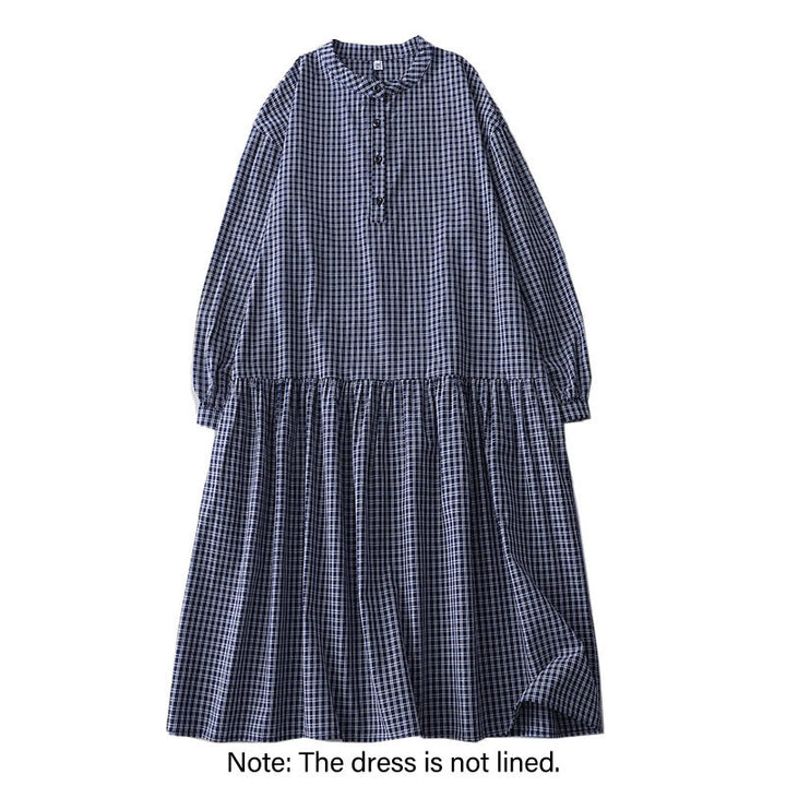 Buddha Stones Casual Plaid Buttons Lantern Long Sleeve Cotton Midi Dress - image 13