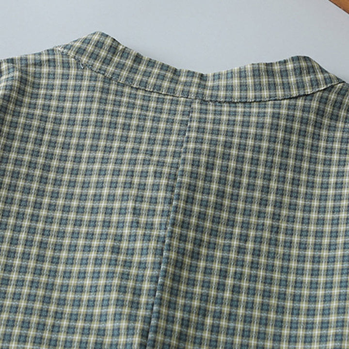 Buddha Stones Casual Plaid Buttons Lantern Long Sleeve Cotton Midi Dress - image 4