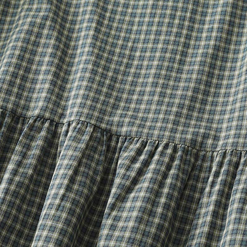 Buddha Stones Casual Plaid Buttons Lantern Long Sleeve Cotton Midi Dress - image 6