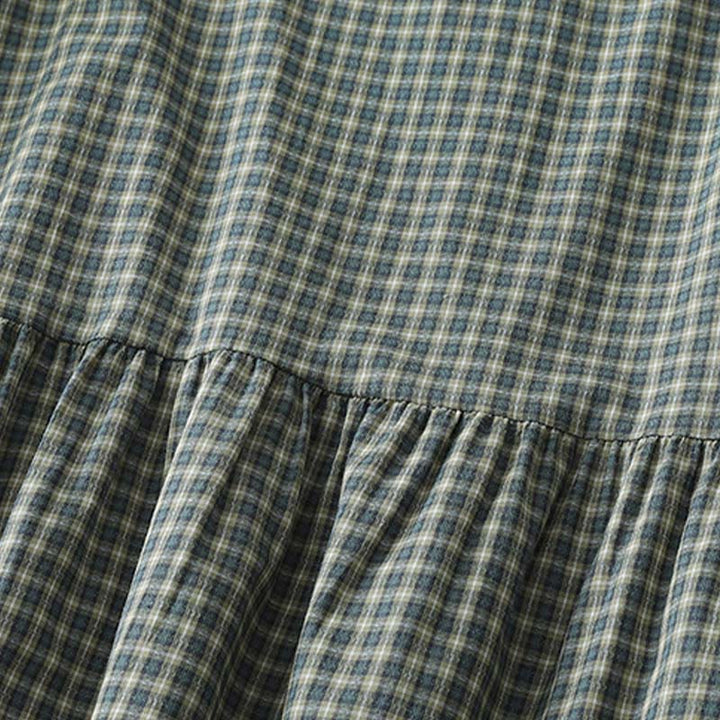 Buddha Stones Casual Plaid Buttons Lantern Long Sleeve Cotton Midi Dress - image 6