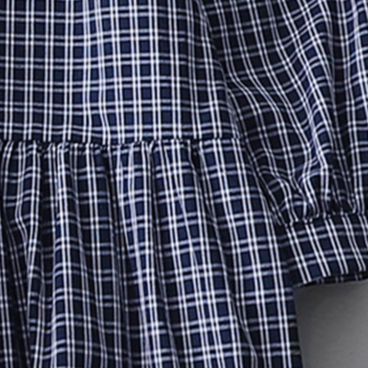 Buddha Stones Casual Plaid Buttons Lantern Long Sleeve Cotton Midi Dress - image 16