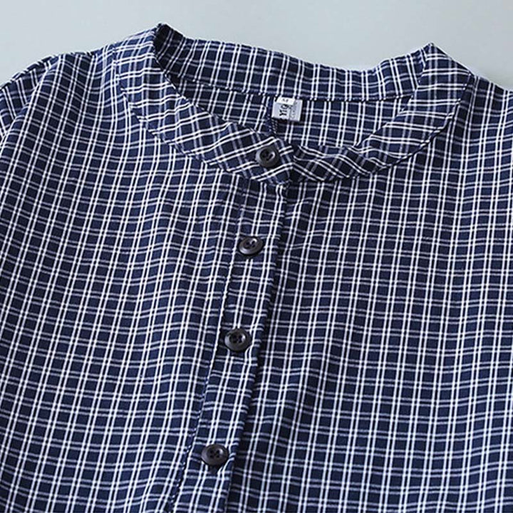 Buddha Stones Casual Plaid Buttons Lantern Long Sleeve Cotton Midi Dress - image 14