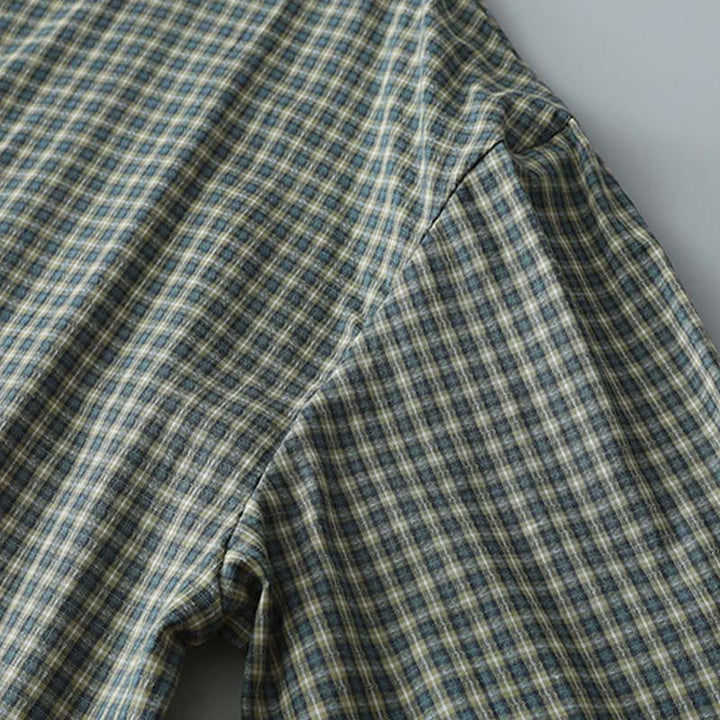 Buddha Stones Casual Plaid Buttons Lantern Long Sleeve Cotton Midi Dress - image 5