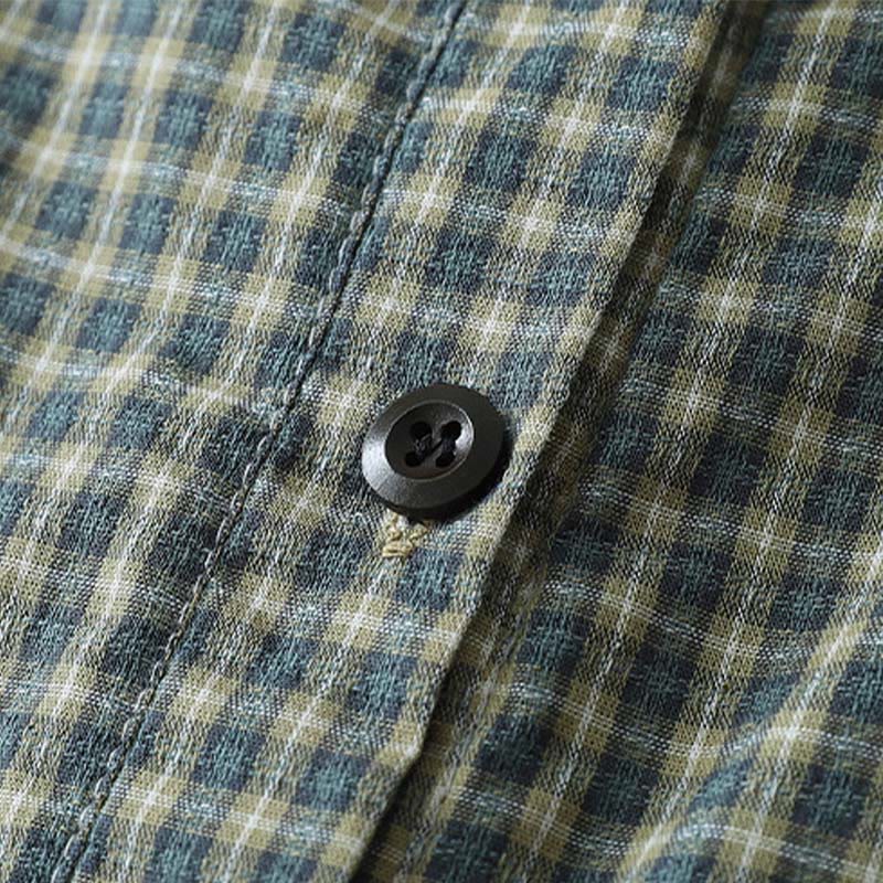 Buddha Stones Casual Plaid Buttons Lantern Long Sleeve Cotton Midi Dress - image 7