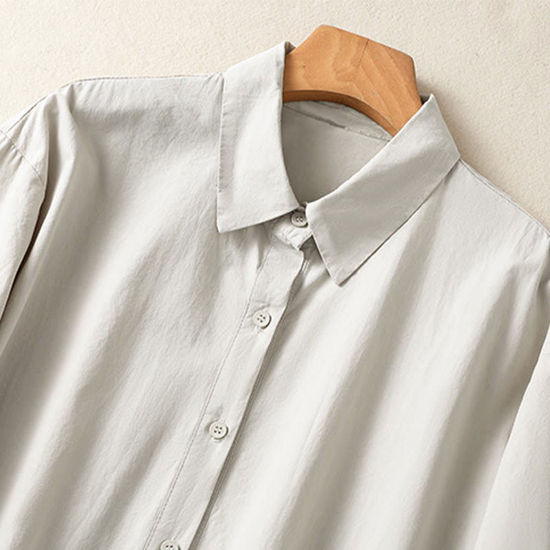 Buddha Stones Casual Plaid Pleats Buttons Design Long Sleeve Cotton Midi Dress With Pockets - image 3