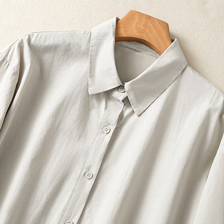 Buddha Stones Casual Plaid Pleats Buttons Design Long Sleeve Cotton Midi Dress With Pockets - image 3