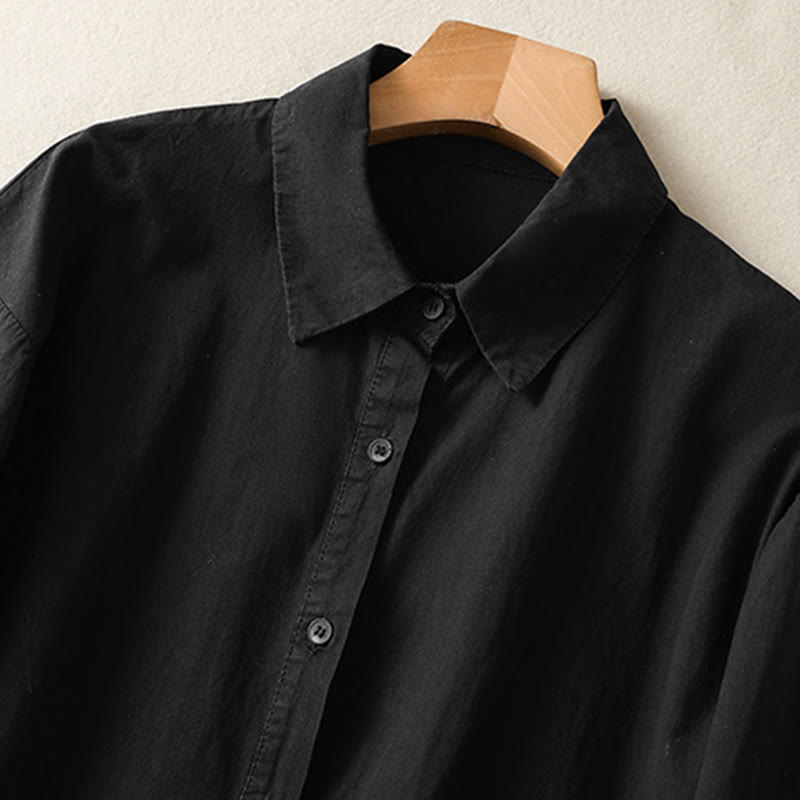 Buddha Stones Casual Plaid Pleats Buttons Design Long Sleeve Cotton Midi Dress With Pockets - image 19