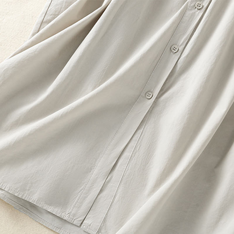 Buddha Stones Casual Plaid Pleats Buttons Design Long Sleeve Cotton Midi Dress With Pockets - image 14