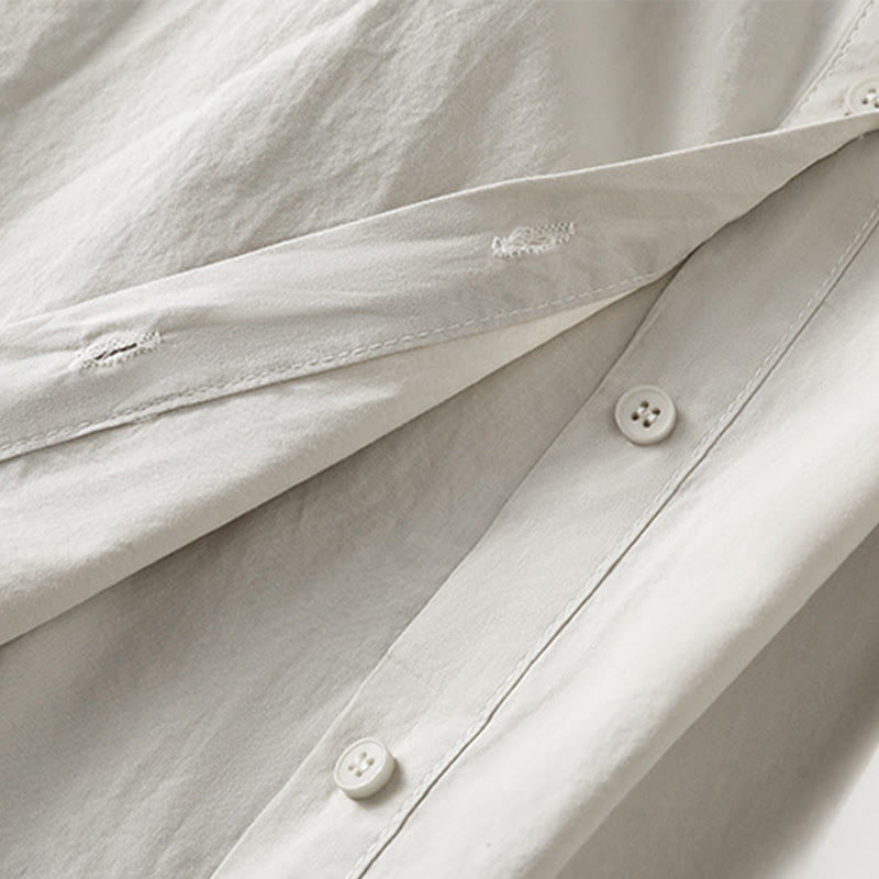 Buddha Stones Casual Plaid Pleats Buttons Design Long Sleeve Cotton Midi Dress With Pockets - image 8