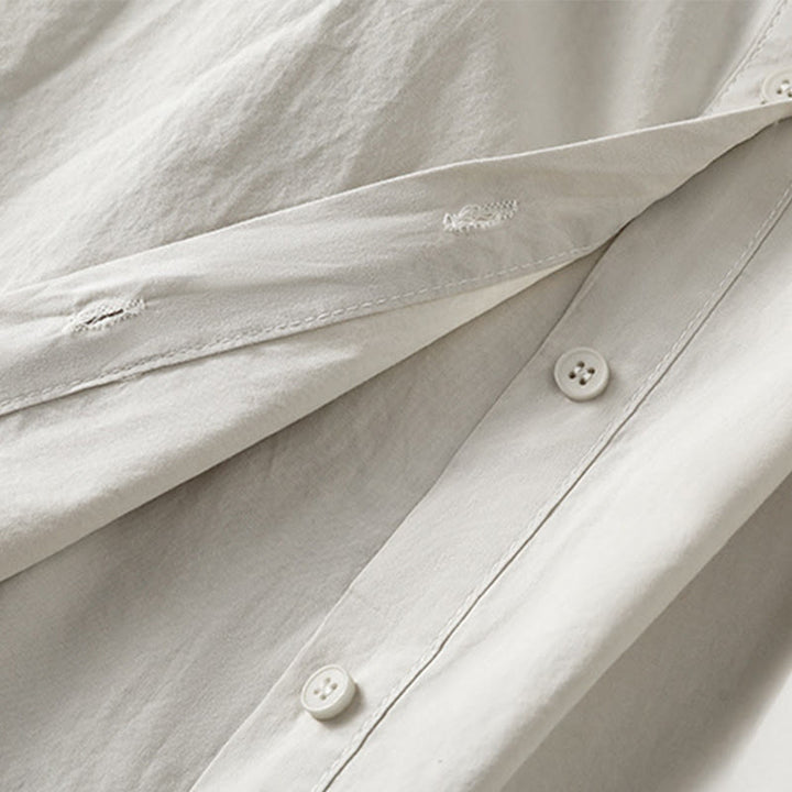 Buddha Stones Casual Plaid Pleats Buttons Design Long Sleeve Cotton Midi Dress With Pockets - image 8