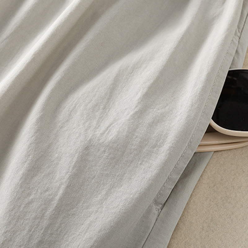 Buddha Stones Casual Plaid Pleats Buttons Design Long Sleeve Cotton Midi Dress With Pockets - image 12