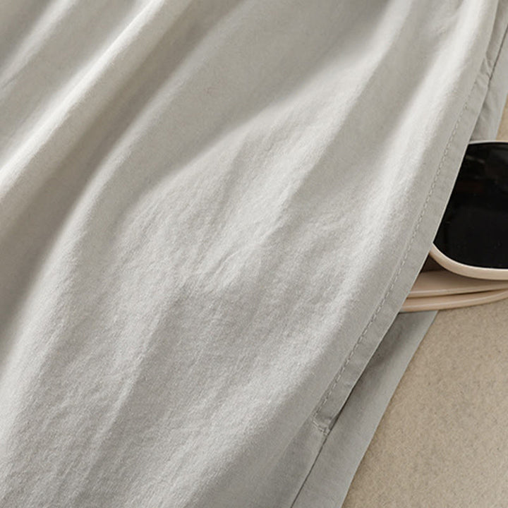 Buddha Stones Casual Plaid Pleats Buttons Design Long Sleeve Cotton Midi Dress With Pockets - image 12