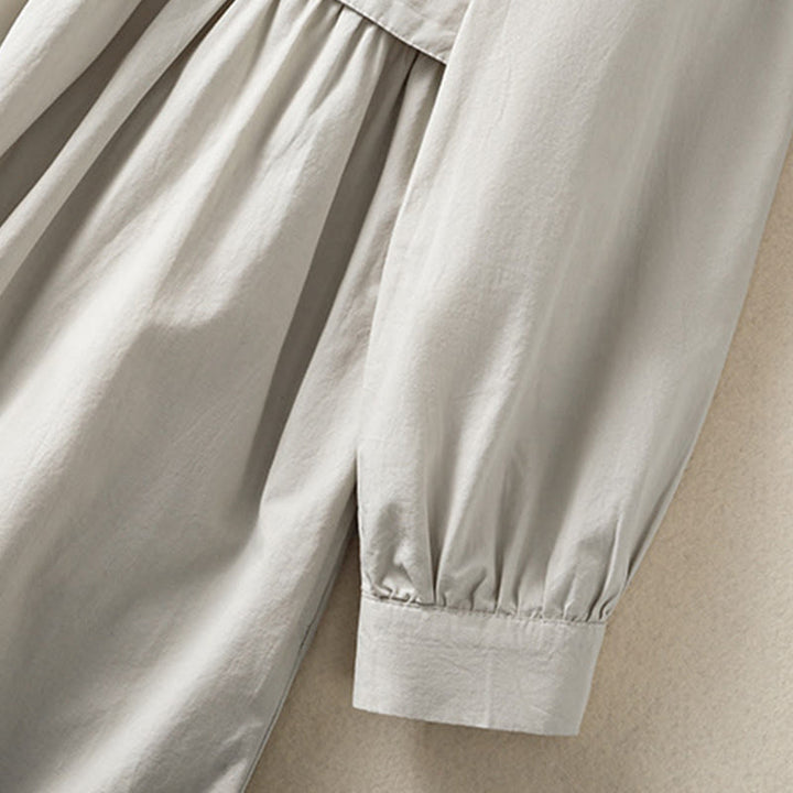 Buddha Stones Casual Plaid Pleats Buttons Design Long Sleeve Cotton Midi Dress With Pockets - image 6