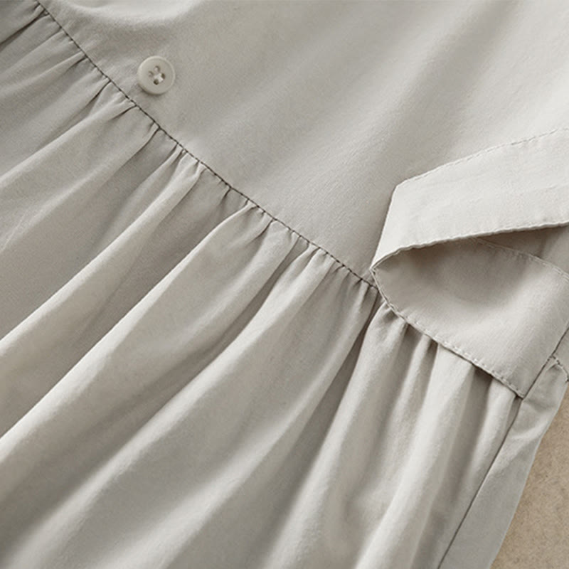 Buddha Stones Casual Plaid Pleats Buttons Design Long Sleeve Cotton Midi Dress With Pockets - image 11