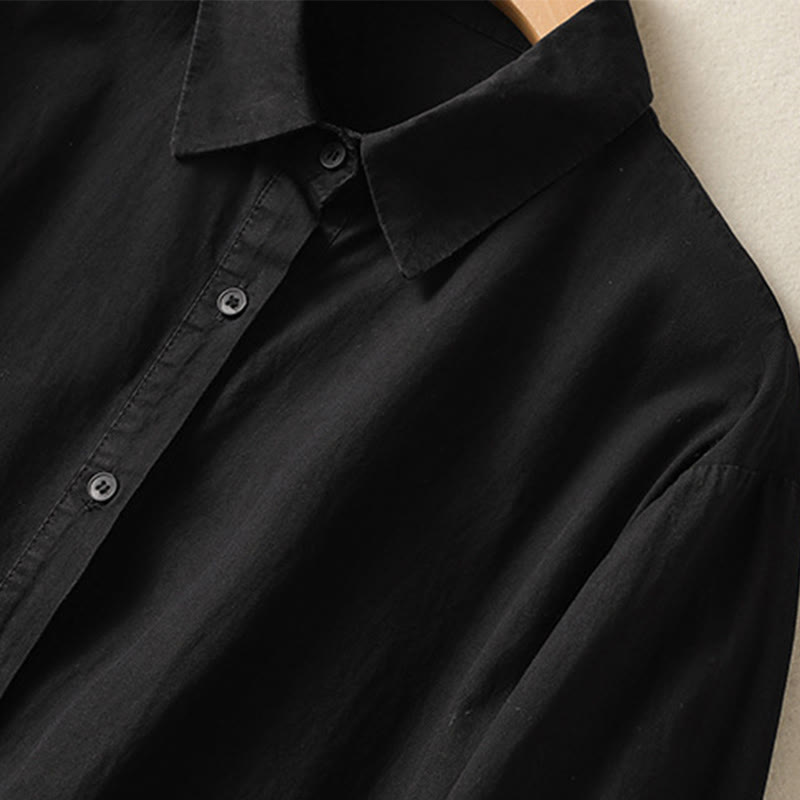 Buddha Stones Casual Plaid Pleats Buttons Design Long Sleeve Cotton Midi Dress With Pockets - image 20