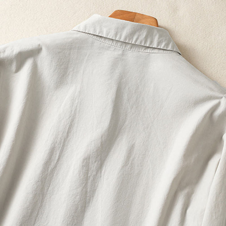 Buddha Stones Casual Plaid Pleats Buttons Design Long Sleeve Cotton Midi Dress With Pockets - image 5